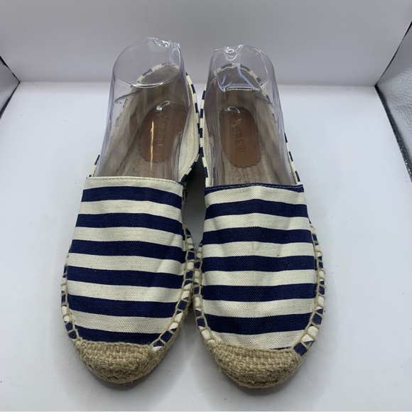 J. Crew Striped Espadrilles Flats Pull On White Blue Size 8 Coastal summer - Picture 2 of 9